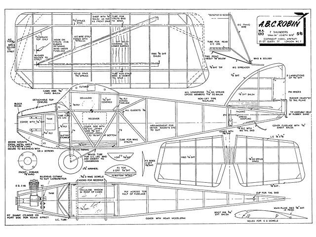 ABC Robin 52" WS RC Model Airplane Printed Plans & Templates