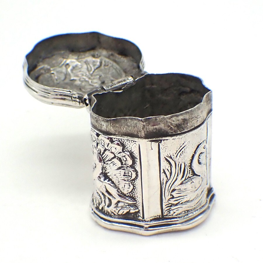 Antique Dutch Silver Peppermint Box Repousse Designs