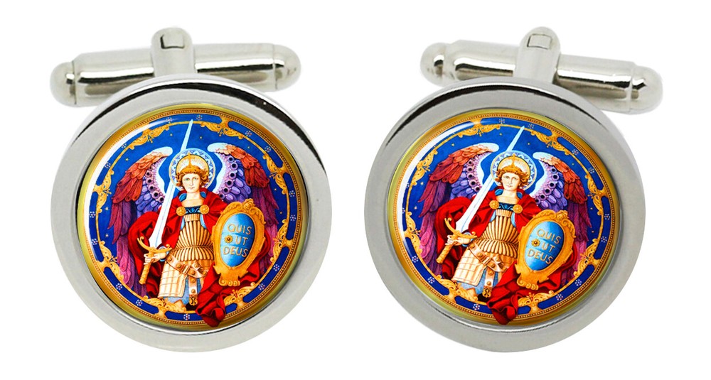 Archangel Michael Christian Cufflinks in Chrome Box