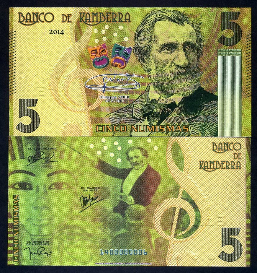 Kamberra, 5 Numisms, 2017, UNC Giuseppe Verdi Completely Redesigned