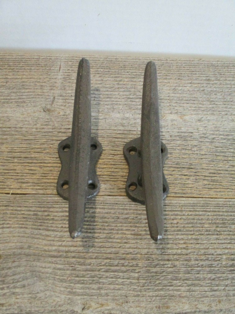 2 Cleat Boat Hooks Handles Pull Cast Iron Ship Dock Nautical Decor Rustic Finish