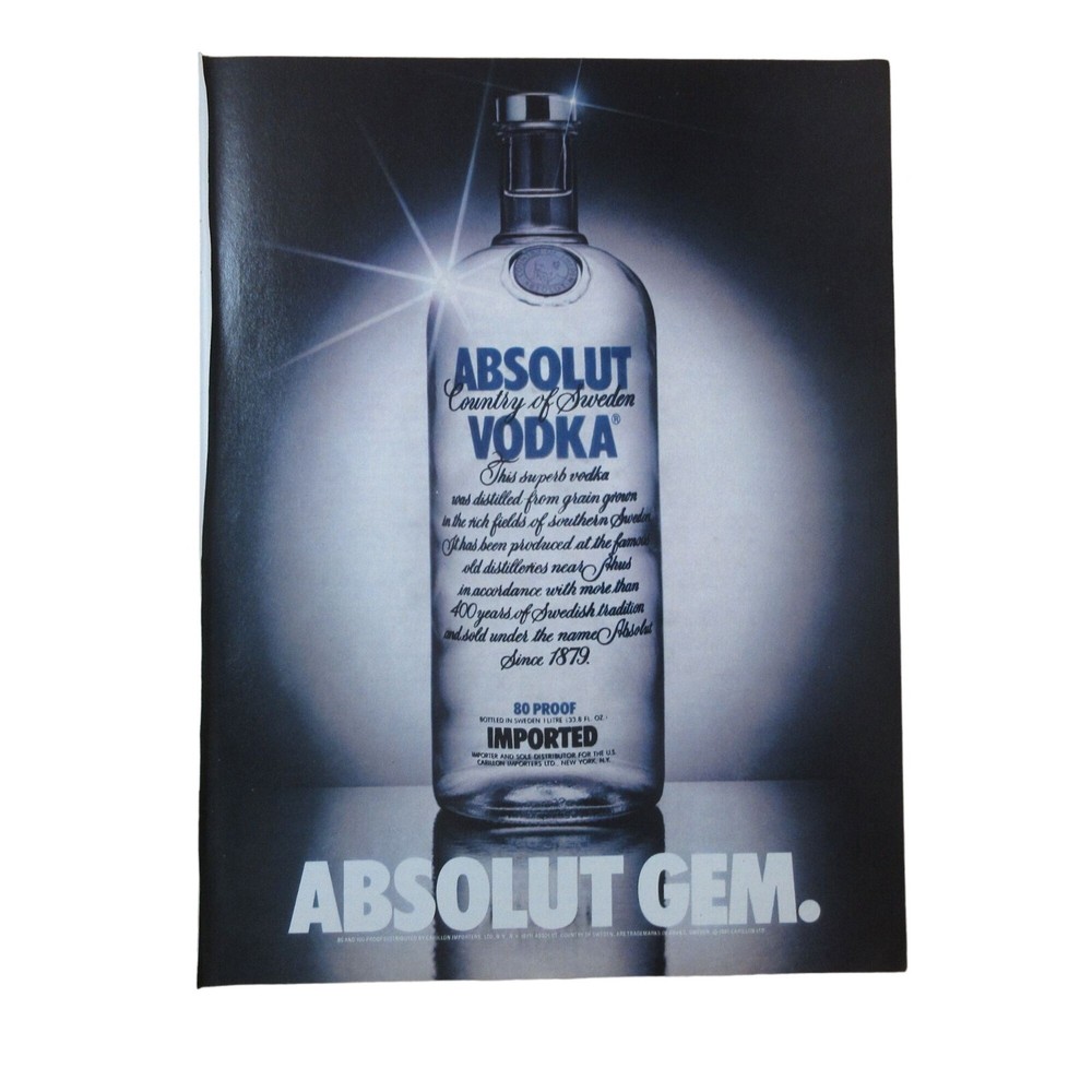 1982 Absolute Vodka - Absolute Gem - Vintage Print Ad