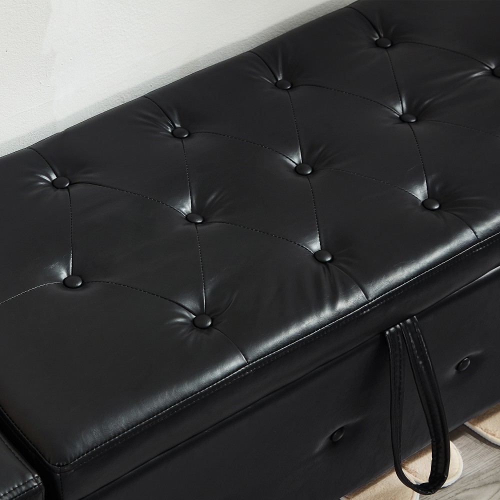 48-inch Storage Stool W Storage Function Faux Leather Quilted Upholstered Stool