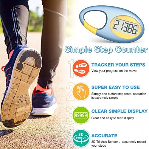 Simple 3D Step Counter, Walking Pedometer, Steps Tracker with Neck Blue