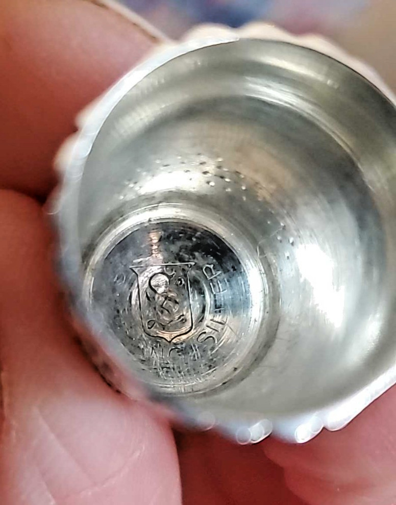 Antique Simons Sterling Silver Thimble - S Shield Hallmark, Size 10
