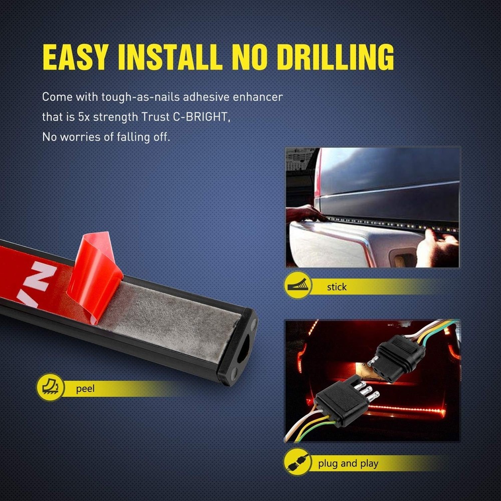 Durable 60" LED Tailgate Light Strip - No-Drill Design for Easy Installation