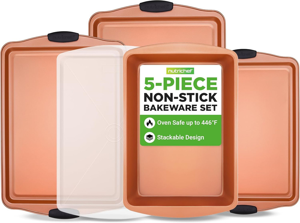 5-Piece Bakeware Set – Premium Non-Stick, Stackable Kitchen Baking Pans with Sil