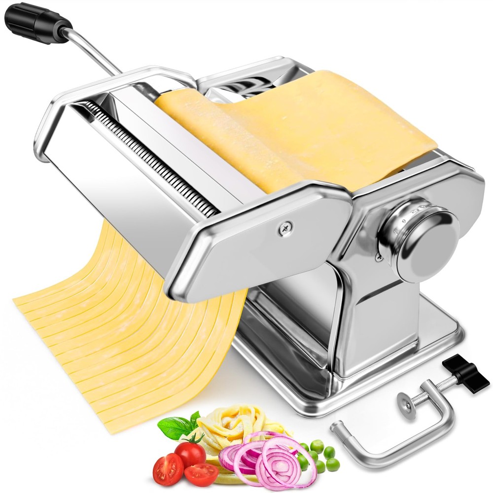 Pasta Maker - 7 Thickness Settings Roller & 2-in-1 Cutter, Silver