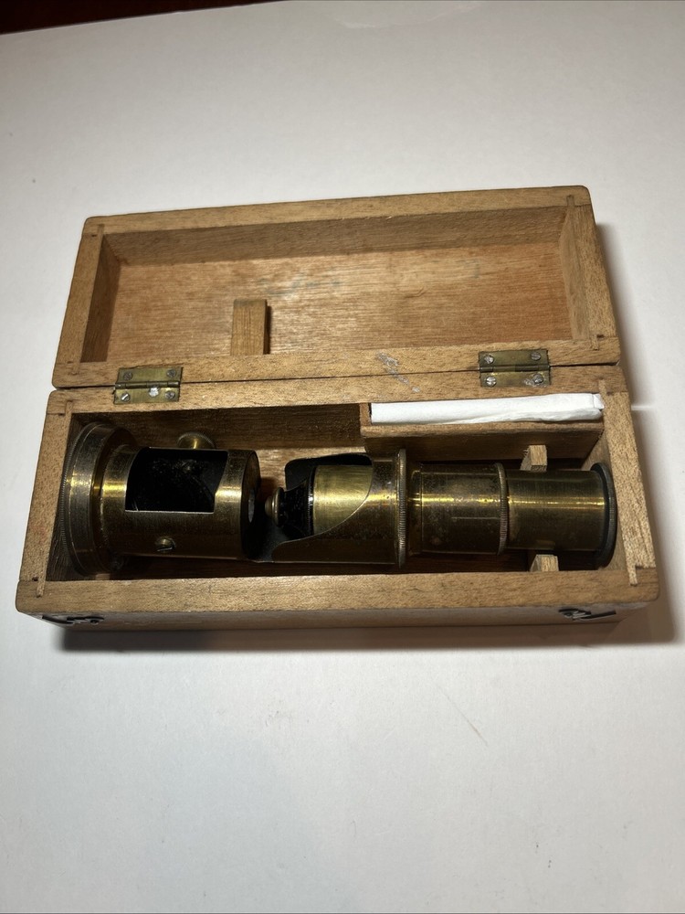 Antique Brass Field Microscope With Original Box
