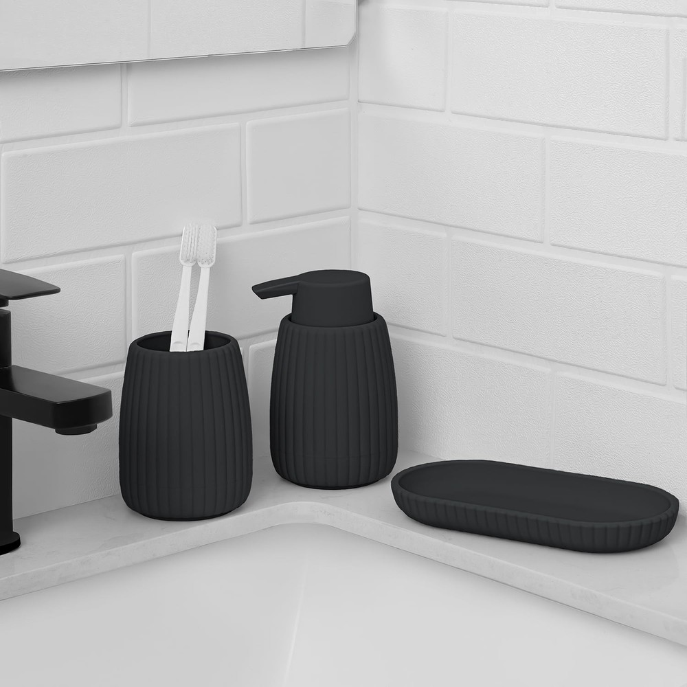 Rubberized Plastic Ribbed Soap Pump, Black