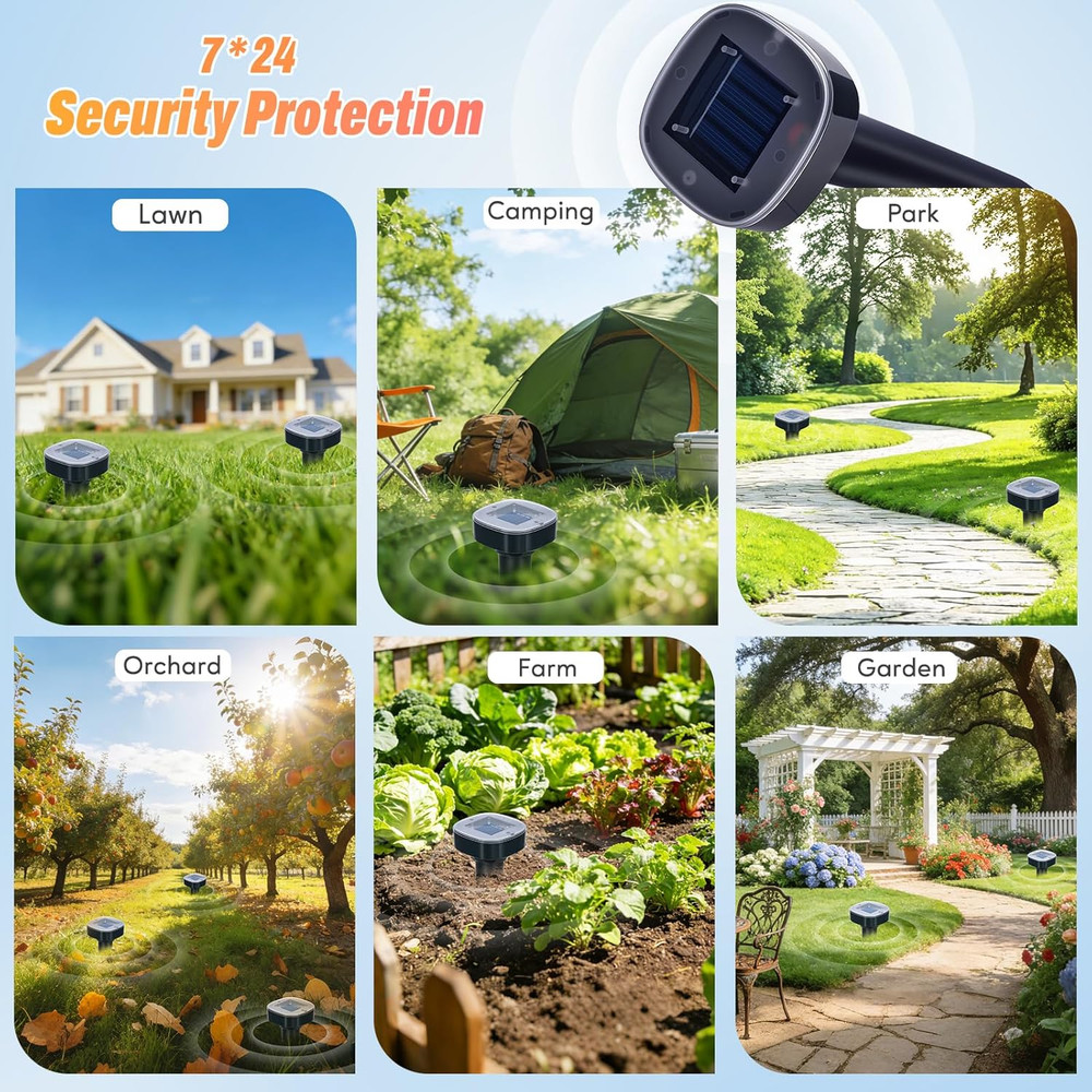 4 Pack Mole Repellent Solar Powered, Snake & Skunk & Vole & Gopher & Armadillo &