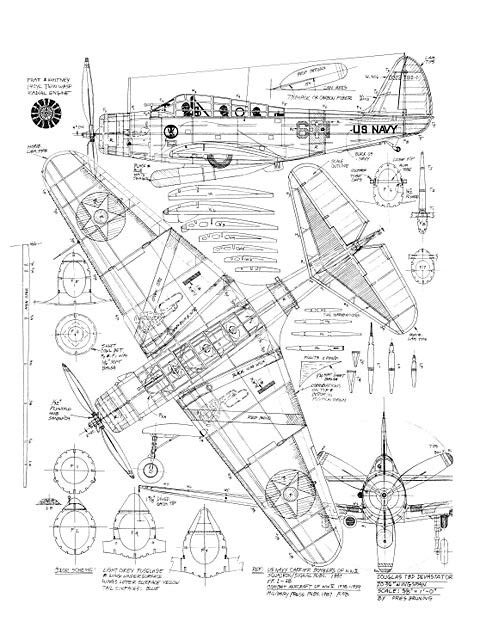 Douglas TBD Devastator FF 21" Wingspan RC Model Airplane Printed Plans Templates