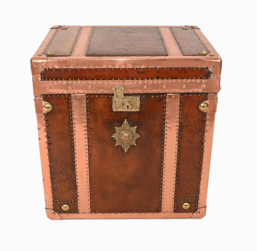 Leather Copper Luggage Box Steamer Trunk Case Table
