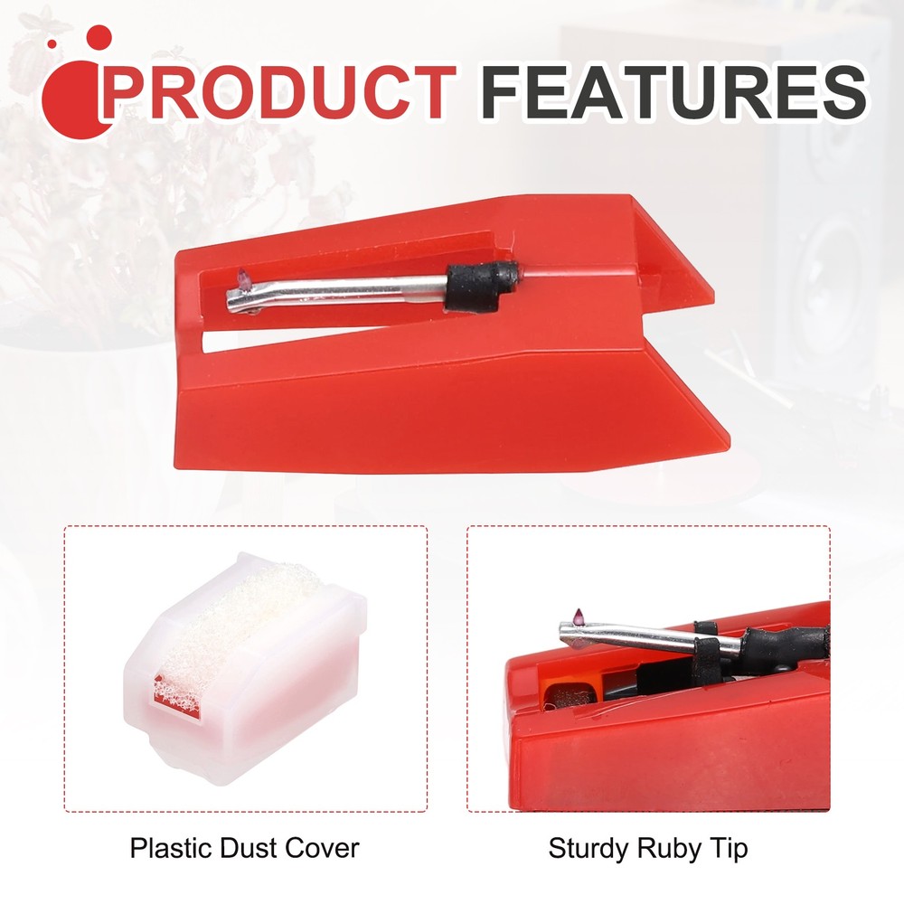 2 Pack Record Player Needle, Turntable Replacement Diamond Record Needle, Red