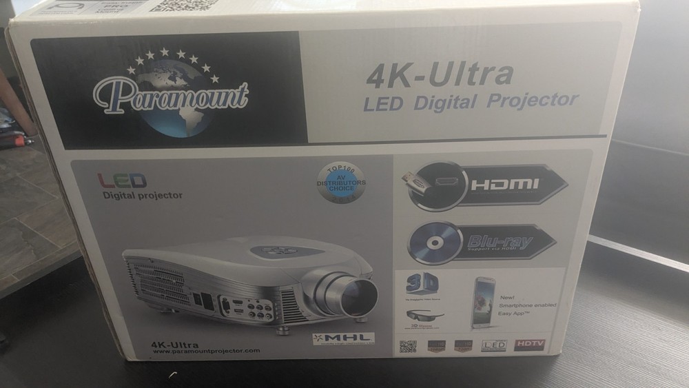 Paramount Projector 4K Ultra, LED Digital Blu-Ray, 3D w Remote Control