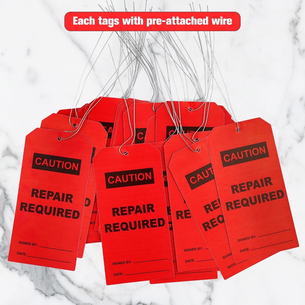 50 pcs Repair Require Tags with Pre-Attach Wire,PVC Plastic Maintenance Required
