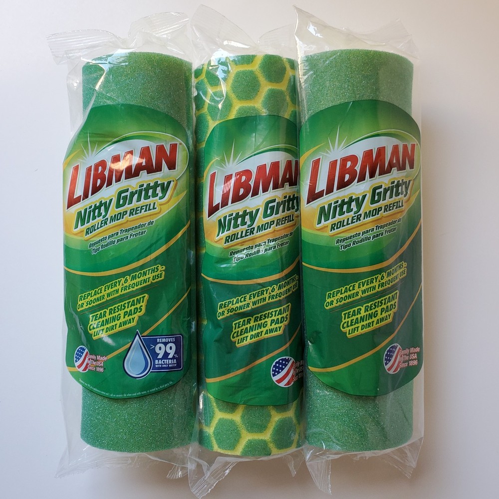 Lot 3 Libman Nitty Gritty Roller Mop Refill Tear Resistant Sponge Cleaning Pad