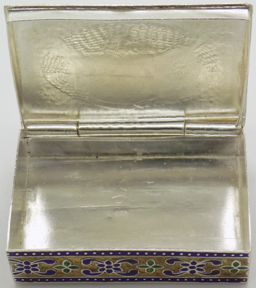 Vintage Handmade Sterling Silver 925 Indian Large Rectangular Pill Snuff Box