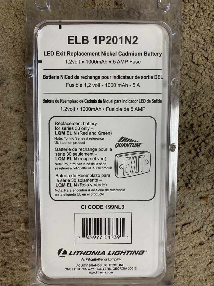 Lithonia Lighting ELB 1P201N2 Quantum 1.2-Volt Exit Sign Replacement Battery