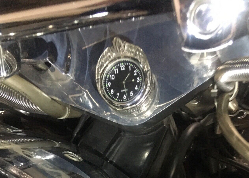 Honda VTX Stem mounted white brass Winged clock.