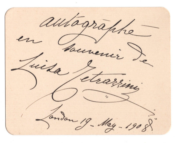 Luisa Tetrazzini Signed Card 1908/ Autographed Opera Singer