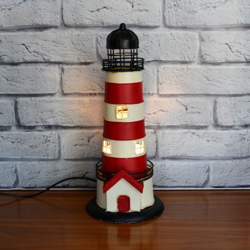 USB powered LED Lamp Lighthouse 13x13x32cm Red & White