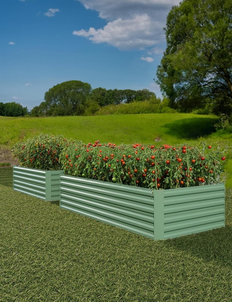 2 Pcs Galvanized Raised Garden Bed Horticulture Elevated Planter Box Outdoor