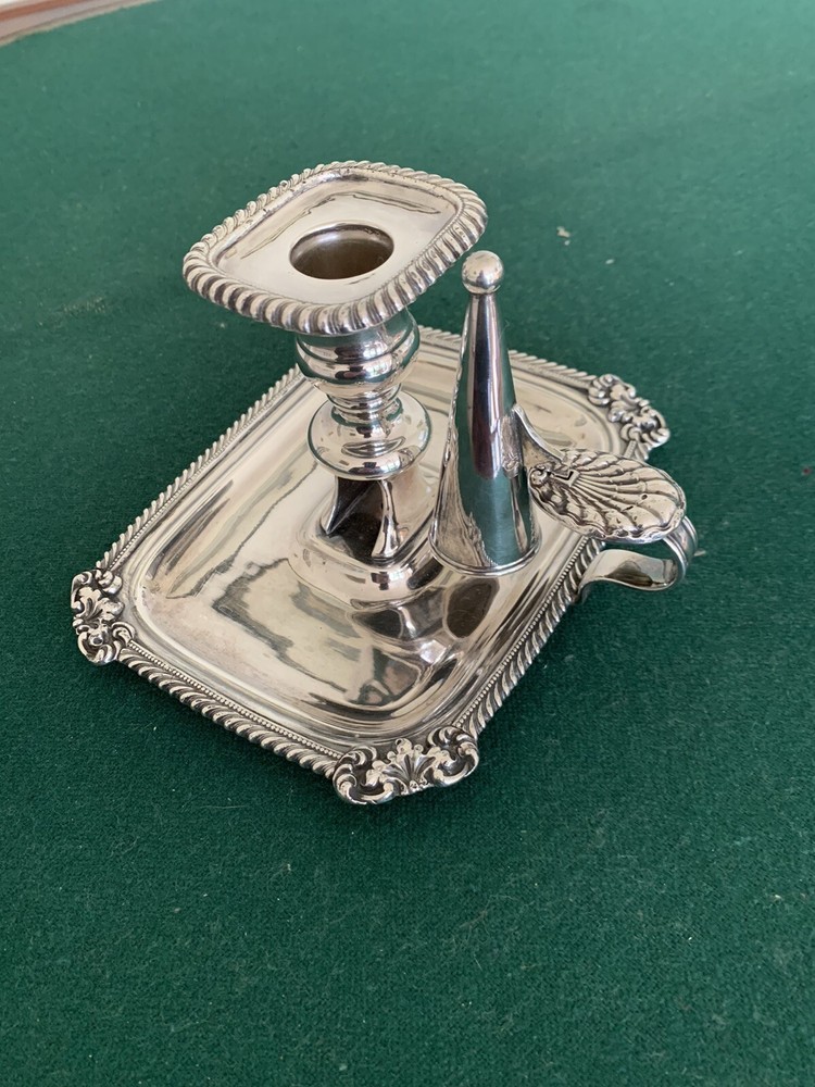 Solid German silver chamberstick and snuffer