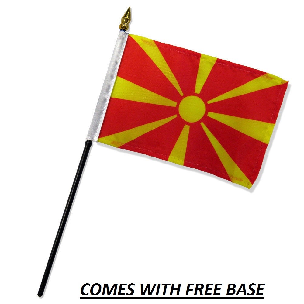 MACEDONIA  FLAG DESK SET WITH BASE 4x6 INCHES - TABLE STICK FLAG