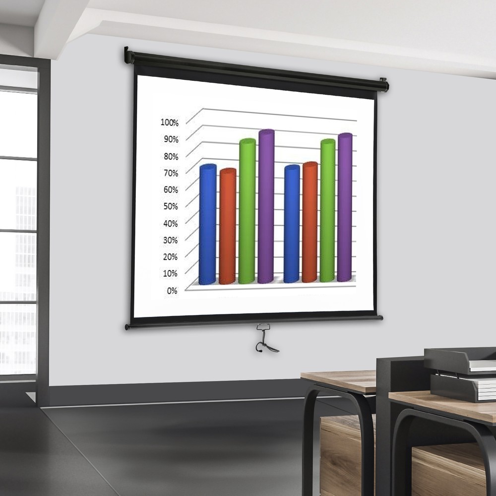 72 Inch Manual Projection Screen Pull Down 4:3 HD Projector 4K Widescreen Black