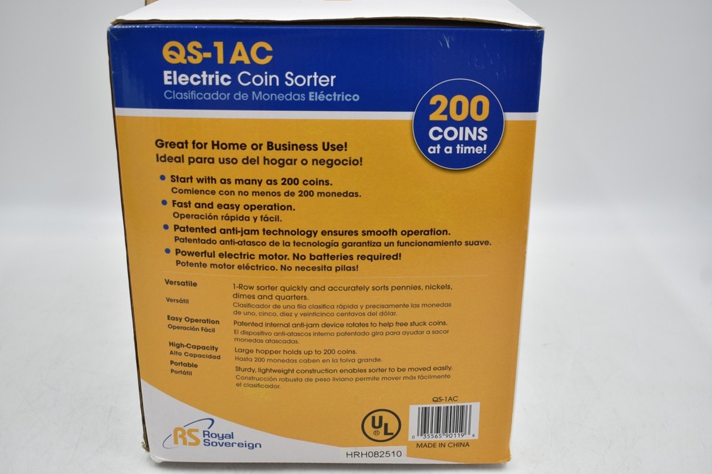 Royal Sovereign Quick Sort Counter Top Coin Sorting Machine QS-1AC Tested
