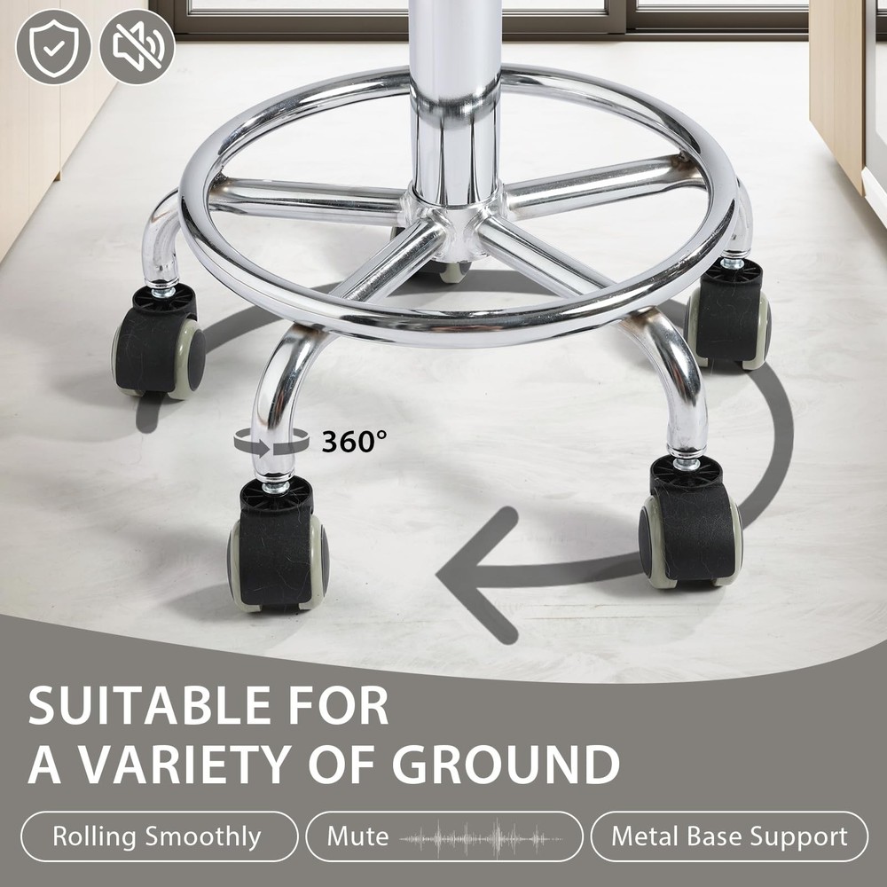Adjustable Rolling Stool with Wheels Heavy Duty 500lb Round Rolling Stool wit...