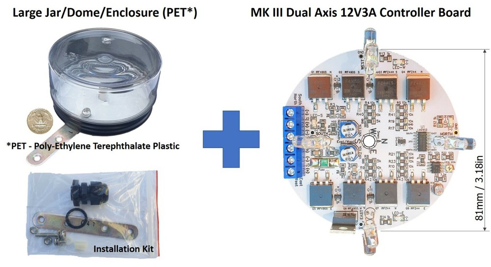 MK III 12V DIY Dual Axis PV Panel Sun Tracking Analog Control Board + Enclosure