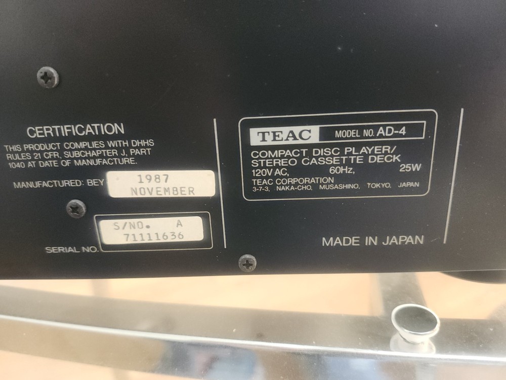 Working TEAC Compact Disc / Stereo Cassette Player AD-4 FREE Shipping