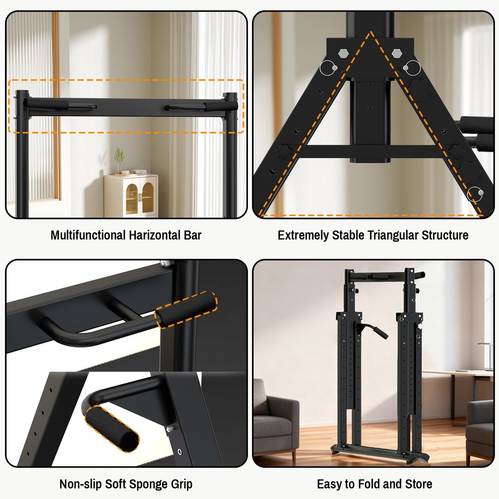 LEASBAR Power Tower Pull Up Bar Stand, Adjustable Height Pull Up Dip Station
