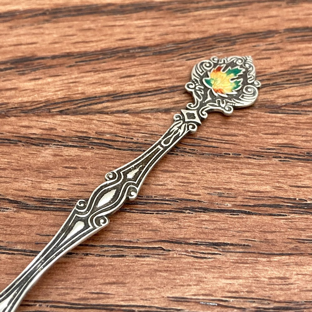 Niagara Falls Canada Sterling Silver Souvenir Spoon Enamel Maple Leaf by ECCO