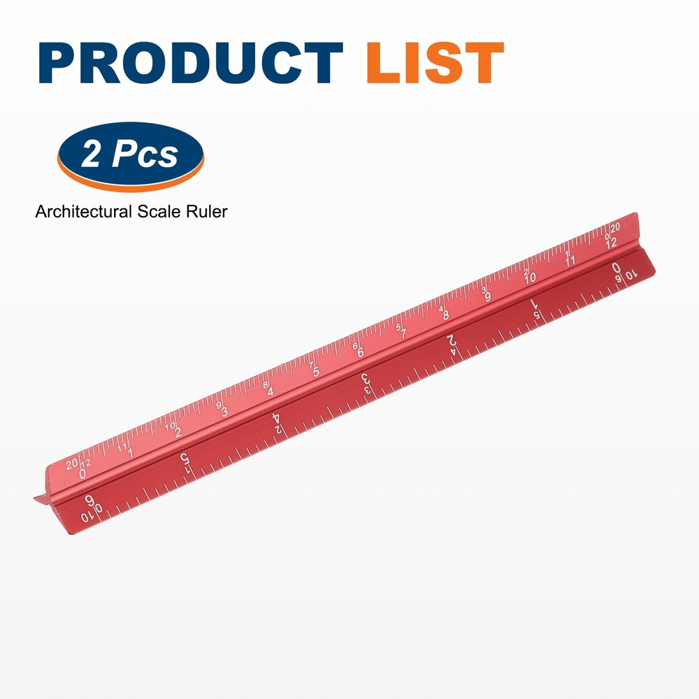 2 Pcs 7 Inch Imperial Architectural Triangular Scale Ruler Large Scale, Red