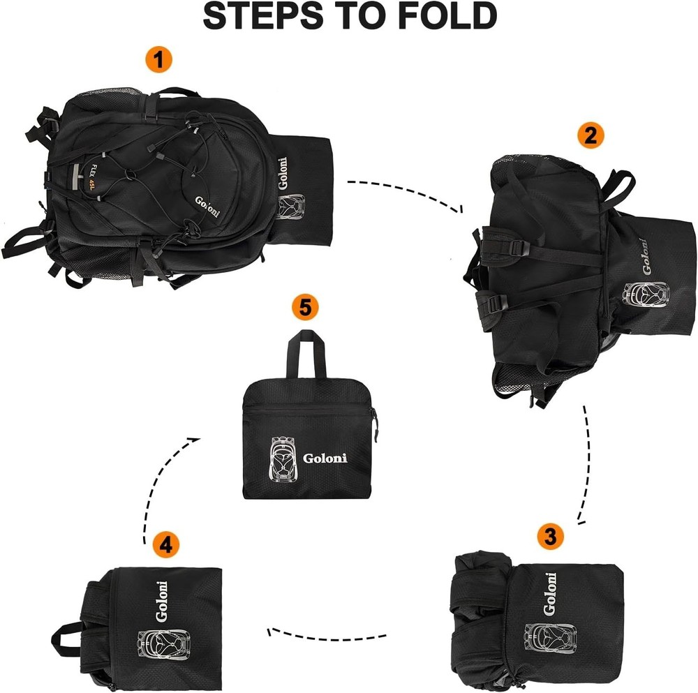 45L Hiking Backpack Lightweight Foldable, Waterproof Camping Backpack with Ra...