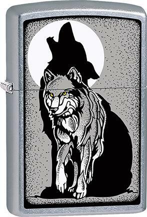 Zippo Windproof Metal Design Fire Lighter - Grey Wolf Against White Moon