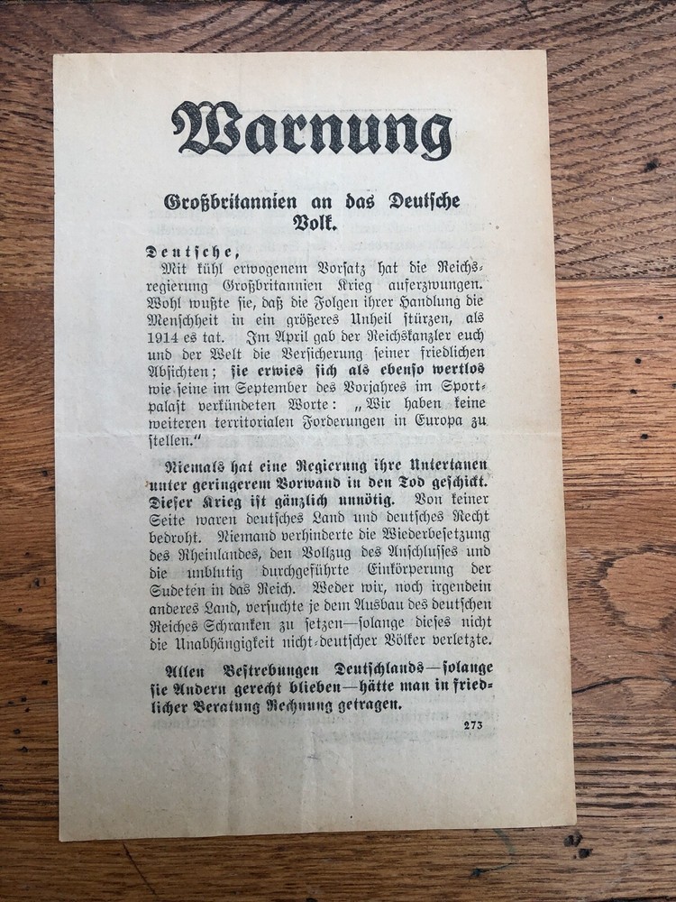 ww2 leaflet in german ! reference to roosevelt on the back