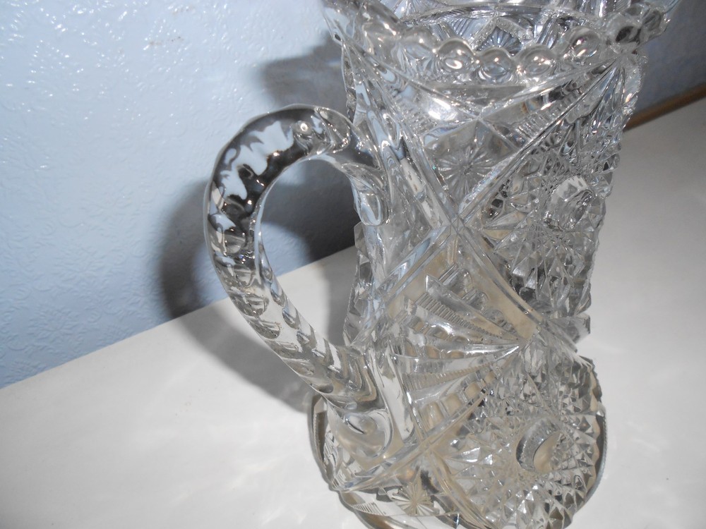 Pressed Cut Glass 10" Pitcher