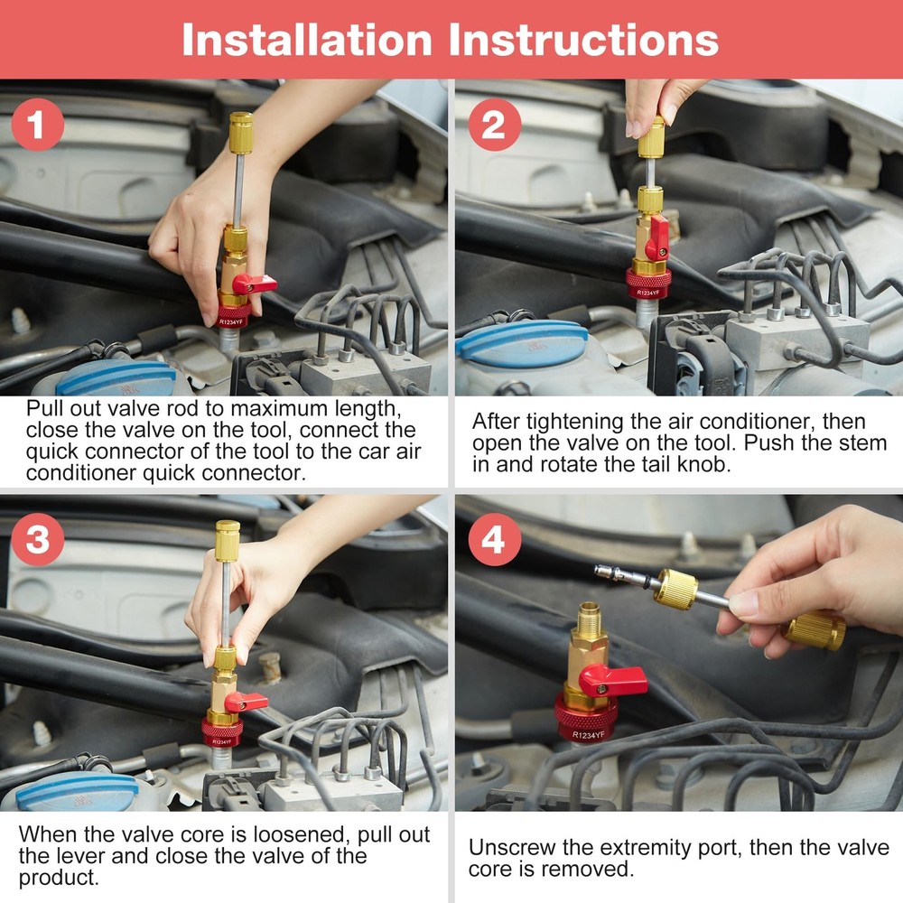 AC Valve Core Tool Set – Quick Release for R134a & R1234yf, with Standard & J...