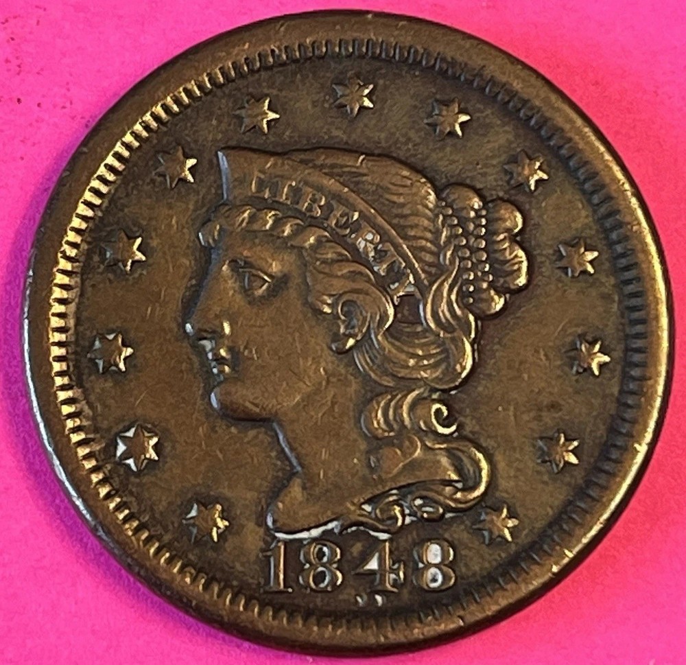 1848 Braided Hair Large Cent High Grade Sharp Details