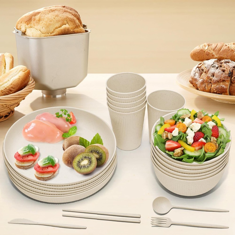 Wheat Straw Dinnerware Sets -DAPIPIK 42 Piece Unbreakable Dinnerware Sets for 6,