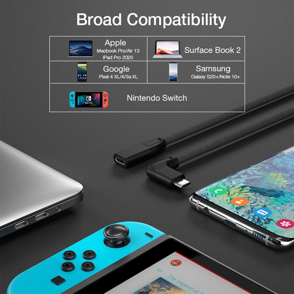UseBean Right Angle USB C Extension Cable 0.6FT, 90 Degree USB-C BLACK