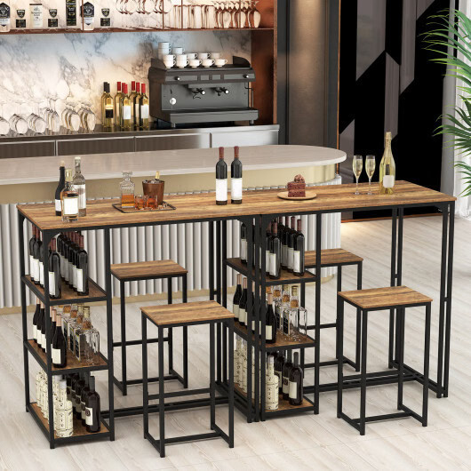 3-Piece Bar Table Set for 2 Bar-Height Dining Table with 2 Stools-Rustic Brown -
