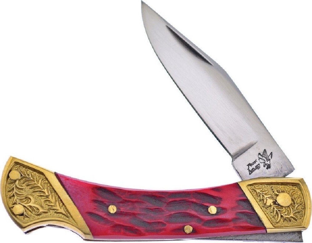 Frost Red Jigged Bone Handle Lockback Knife - NEW