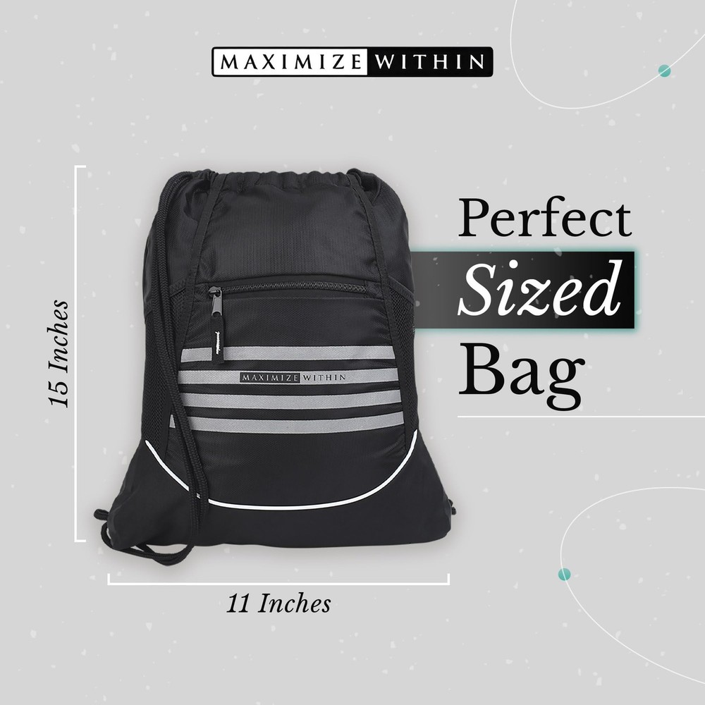 Maximize Within Durable Water-Resistant Drawstring Sackpack – Large, Black