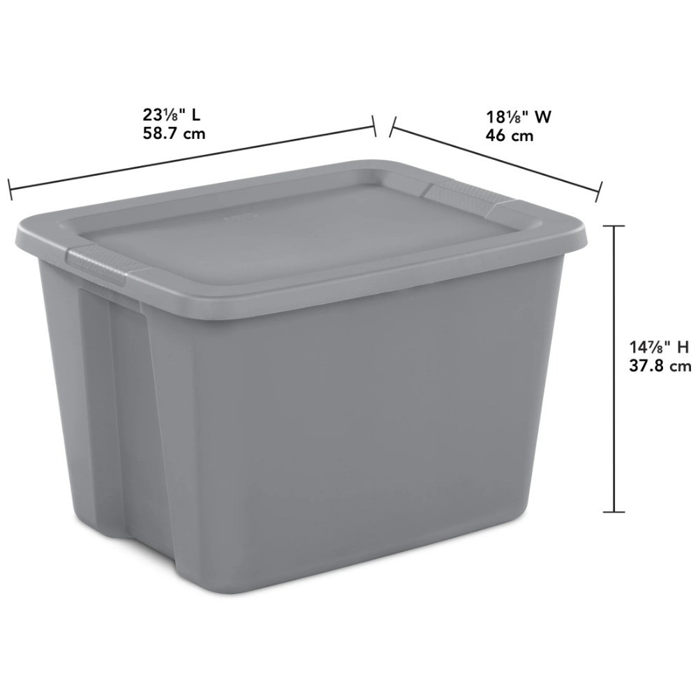 Large Storage Bin 18 Gallon Plastic Container with Snap-On Lid Gray 2 Pack