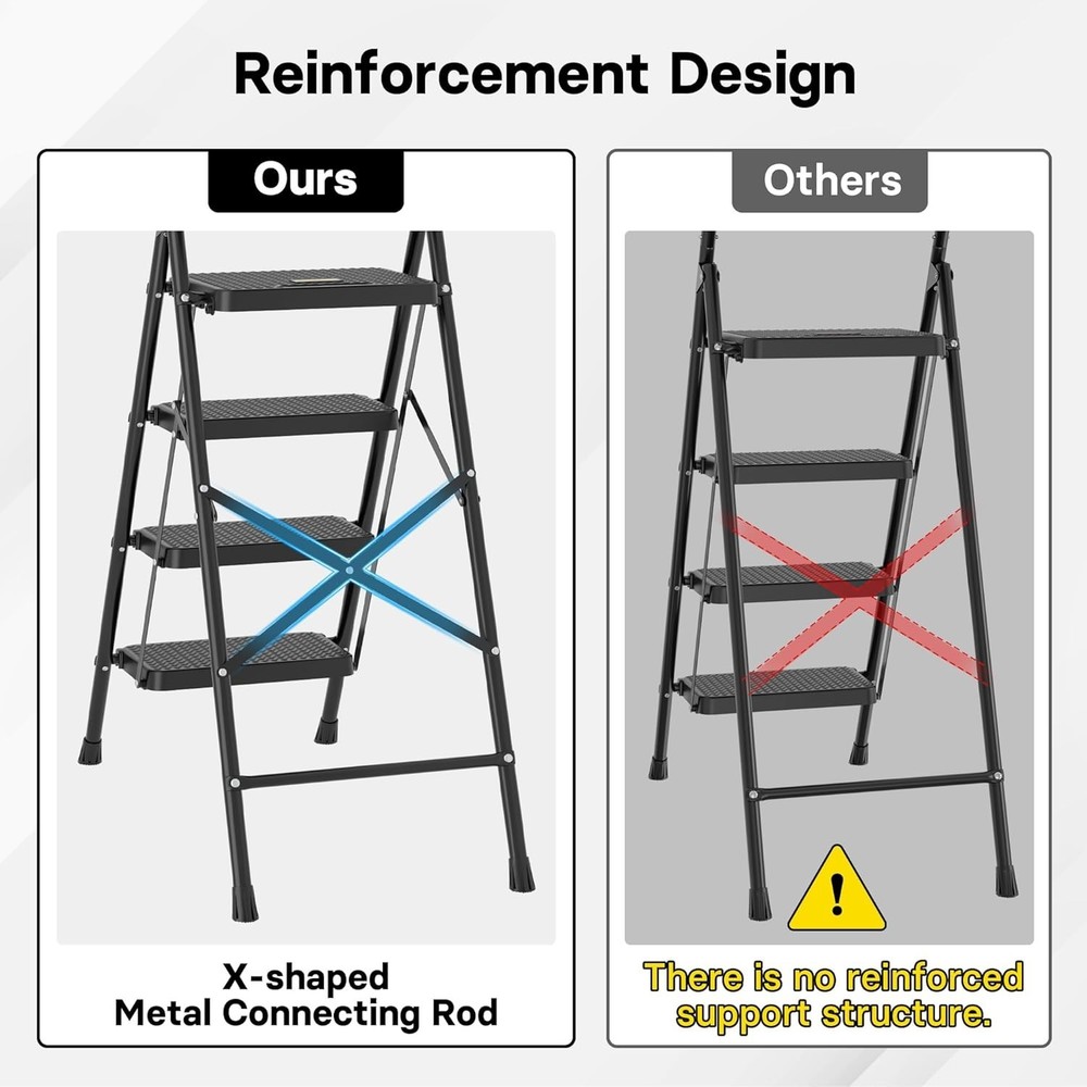 Lightweight 400lb Capacity 4-Step Folding Ladder with Tool Tray for Home Use